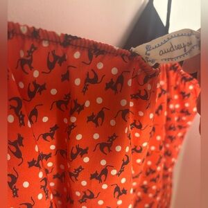 Vintage Audrey Stylish Cat + Polka Dot Print Red and Black Women's Top